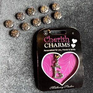 Cherish Charms • E Initial • Silver Tone Pendant & 10 - Pewter Beads 10mmx6mm